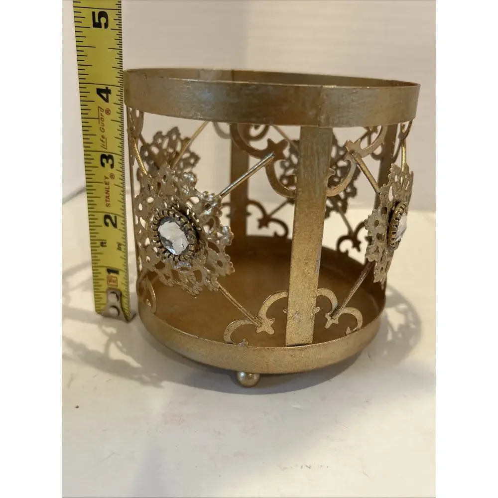 Pier 1 Brushed/ Antiqued Gold Embellished Candle Holder